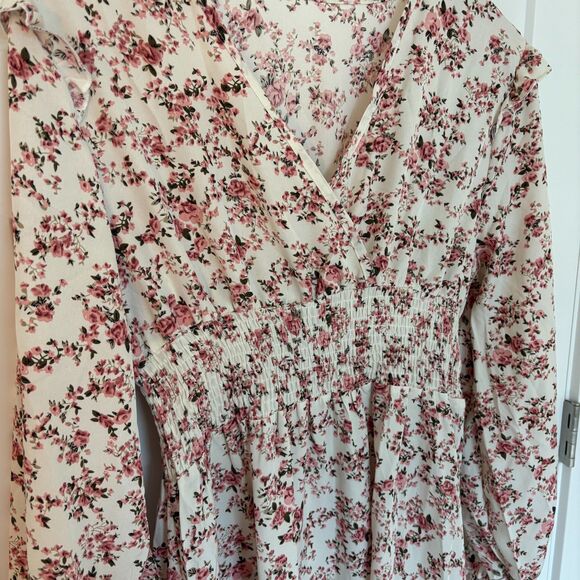 Women’s White Floral Ruffle Maxi Dress Long Sleeve Sweetheart Neck XL New - Picture 4 of 10